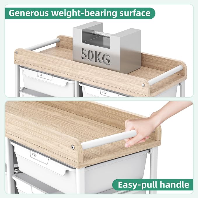 10 Drawer Rolling Storage Cart with Wood Top for Classroom Crafts Green | Easy Setup, Large Capacity, Sturdy Build, Lockable Mobility, For office, classroom and home supplies