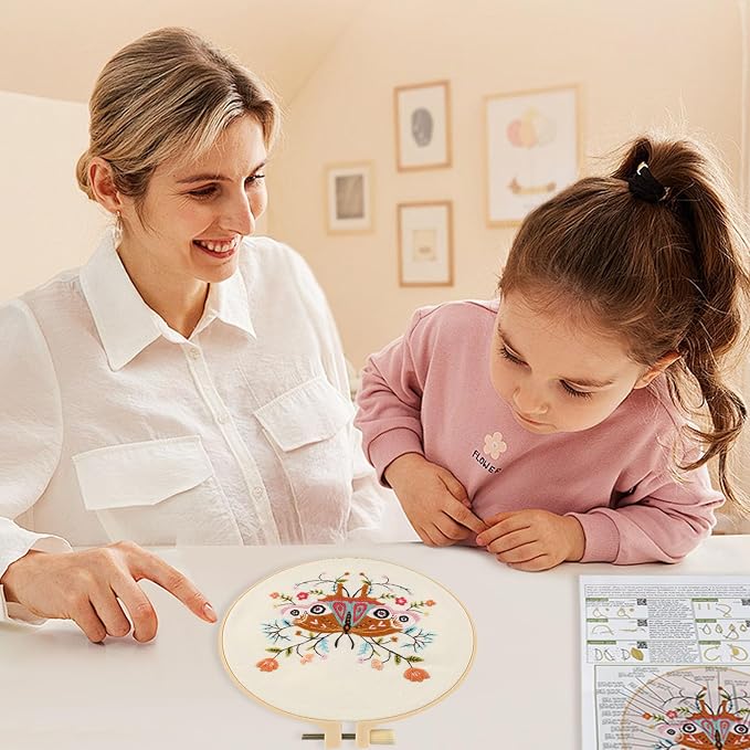 Beginner Butterfly Embroidery Kit for Adults, Pre-Printed with Video