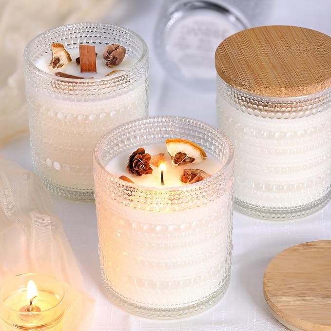 DARJEN 12 Pcs 10 oz Glass Candle Jars with Lids, Candle Tins-Clear | Thick Wall Ribbed Glass, Airtight Wood Lids- The go to candle jar for DIY, thoughtful gifters, growing candle brands