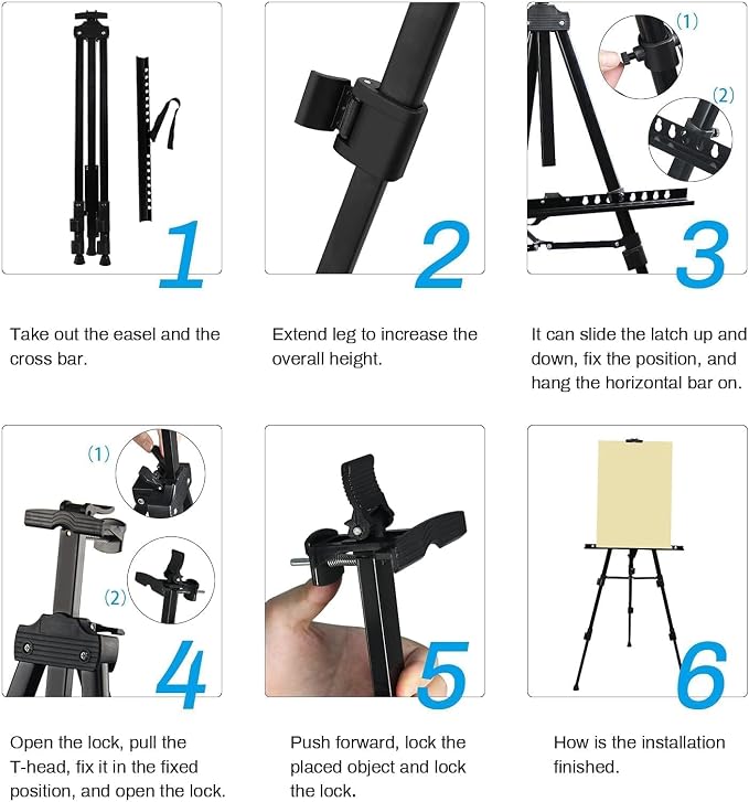 RRFTOK 21-66 Inch Adjustable Art Easel Stand for Painting and Sign, Black | Metal tripod easel with reinforced triangle for poster tripod, sign stand, floor and whiteboard display