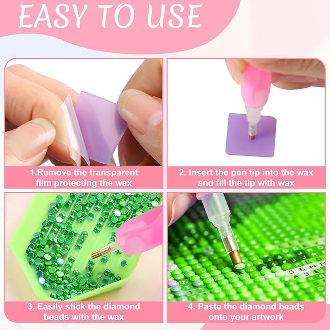 Phinus Diamond Art Wax 100 PCS, 5 Different Colors DIY Diamond Painting Wax with Storage Box for Adults and Kids, 2x2 cm Glue Wax for Diamond Art Painting