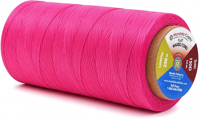Mandala Crafts 150D 0.8mm Magenta Flat Waxed Thread for Leather Sewing