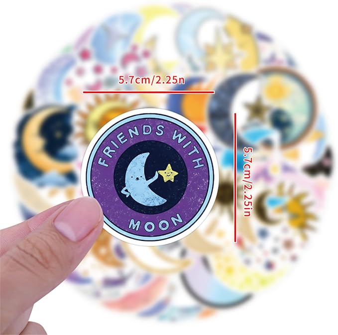 55pcs Moon and Star Stickers, Decals Vinyl Waterproof Stickers for Water Bottle Laptop Luggage Helmet Skateboard Snowboard Guitar Scrapbook Phone Gifts for Teens Girls Kids Adult (Colourful-F6)