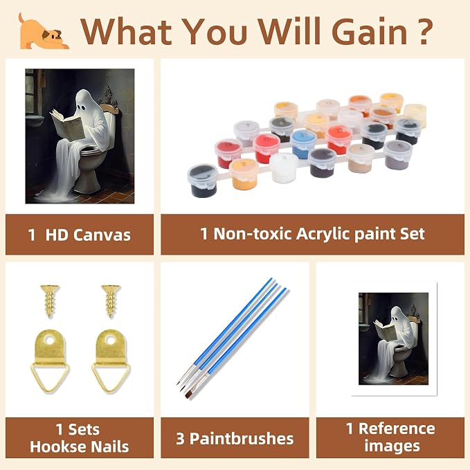 Reivworl Ghost Paint by Numbers Kit for Adults, Bathroom Paint by Numbers, Adult Paint by Number Kits for Gifts and Home Wall Decor 16x20 Inch