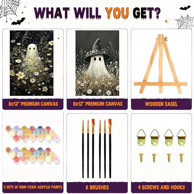 SUJINMEI 2 Pack Halloween Paint by Numbers Kit for Adults (Ghost, 8x12inch)