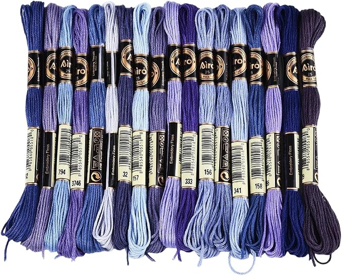 18 Skeins 6 Strands Blue Cross Stitch Thread Variegated Gradient Embroidery Floss Needlepoint Friendship Bracelet String Yarn Threads Bulk for Hand Sewing Bracelets Needlecraft Stitching DIY