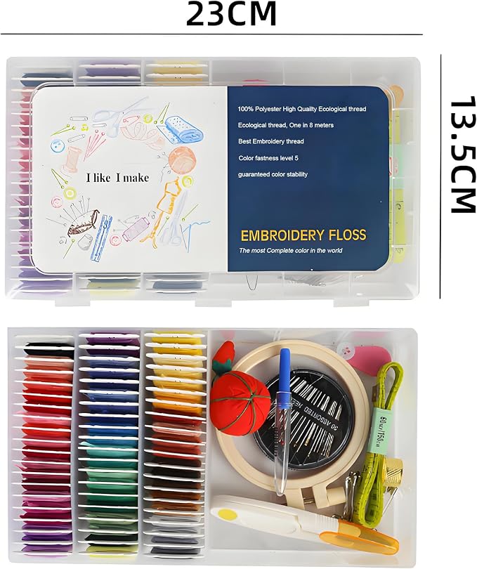 Huacan Embroidery Floss Kit with Storage Box 36/50 Colors Stitching Threads Sewing Kits 53/67 Pcs DIY Cross Stitch Accessories Set for Adults Beginner (60 Color（109 Pcs）)