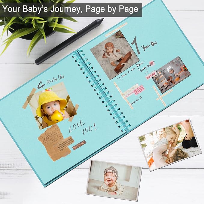 DIY Scrapbook Album 8x8 Inch, Hardcover Kraft Paper Scrap Book Photo Album, Blank Page Memory Scrap Book for DIY Crafts, Traveling, Wedding, Anniversary, Birthday, 40 Pages (20 Sheets), Blue