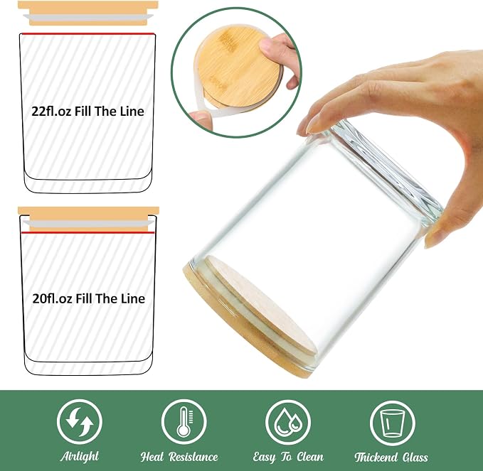 SUPMIND 6 Pack Glass Candle Jars with Lids,22 fl.oz Clear Candle Containers | Bulk Jars for Making Candles Vessels for Candle Business - Dishwasher Safe