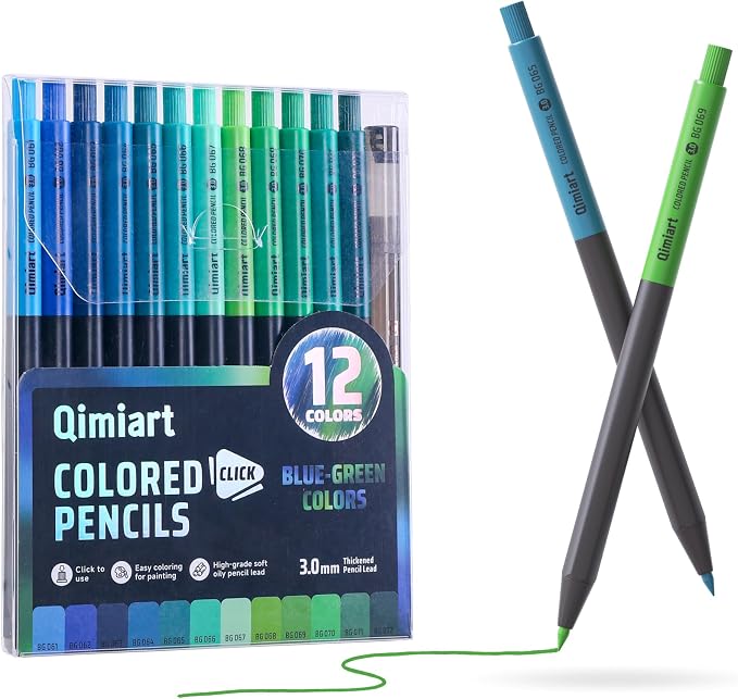 languo Mechanical Colored Pencils, 12PCS Blue-Green Colors with Sharpener