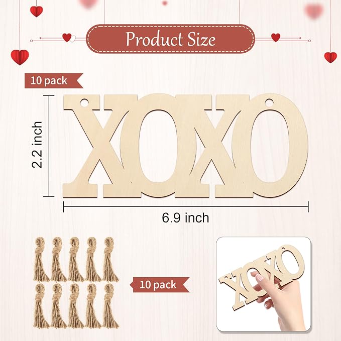 Wooden XOXO Letter Ornaments to Paint 7 inch, Valentine's Day Wooden DIY Blank Unfinished Round Wood Discs Ornament for Crafts Hanging Decorations(10PCS)