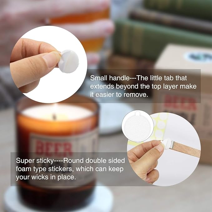 120Pcs Candle Wick Stickers, with Tail | Double-Sided, Easy to Peel, Heat Resistance, Ideal for Candle Wick Securing, DIY Candle Making, Home Craft