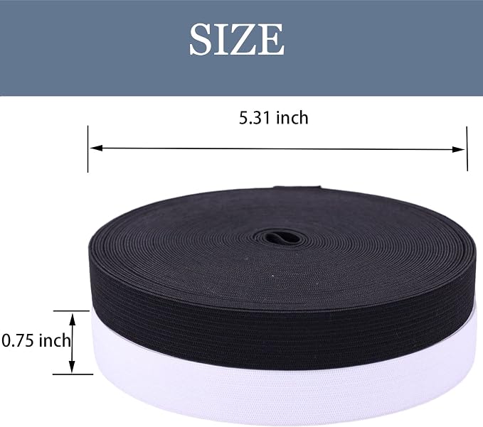 XKDOUS Elastic Band for Sewing, 0.75 Inch 32 Yards, 2 Roll,Black and White