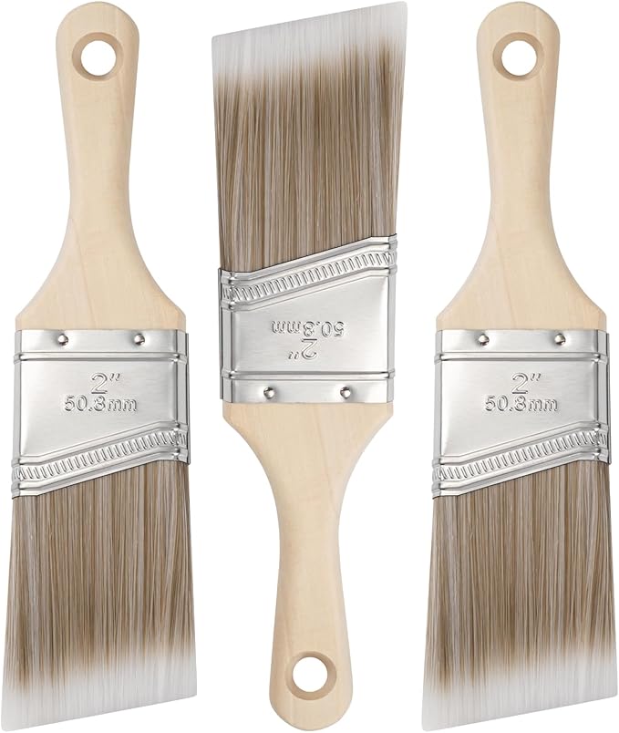 Mister Rui 3-Pack 2 Inch Angled Paint Brushes, Sash Brushes for Trim & Wall | Synthetic Edging Paint Brush Short Handle, Smooth Finish for Professional & DIY Use Cabinets & Furniture, Oil & Latex Paint