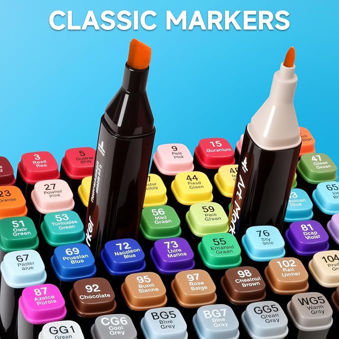 48 Alcohol Markers Set,Dual Tip Art Markers for Adult Coloring, Alcohol Markers Set for Drawing,Coloring,Sketching,Card Making,Illustration, Ideal for Artists, Designers & Crafters