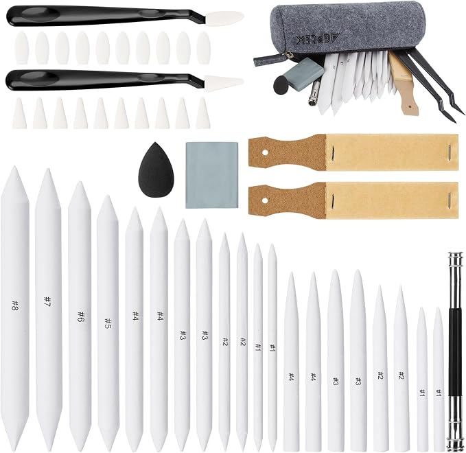AGPTEK 48 PCS Sketch Drawing Tools, 20 Blending Stumps Set