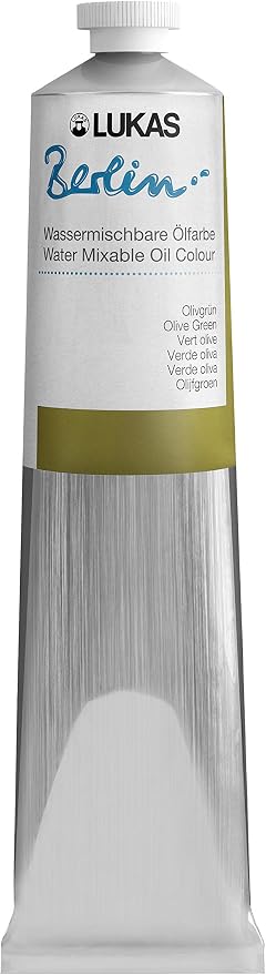 Lukas Berlin Pro Artists Water Mixable Oil Paint 200 ml Tube Olive Green, Water Soluble, Lightfast Pigments, Quick Drying, Easy Clean-Up, Eco-Friendly, Professional Quality, 40 Color Range
