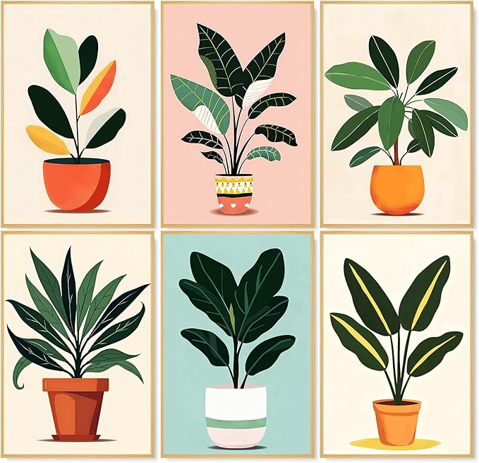 6 Pack Paint by Numbers Kit for Adults, Green Plants Canvas Painting Set | 8x12 Inch, DIY Acrylic Painting Craft Kit for Beginners without Frame, Relaxing Creative Hobby, Home Wall Decor, Gift