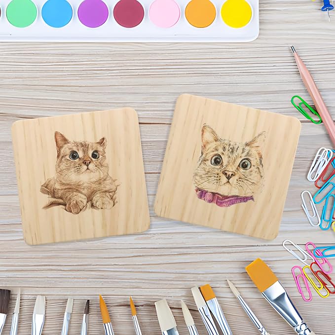 24 Pack 4 Inch Unfinished Square Wood Coasters with Non Slip Pad