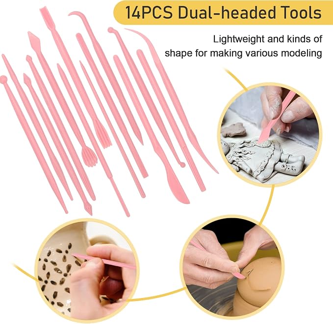 28Pcs Polymer Clay Cutter Tools, Pletpet Polymer Clay Tools Acrylic Roller/ 14 Sculpting Kits/ 7 Circle Shape Cutter/ 2 Acrylic Sheets for Press/ 2 Scarper/Needle Detail Shaping