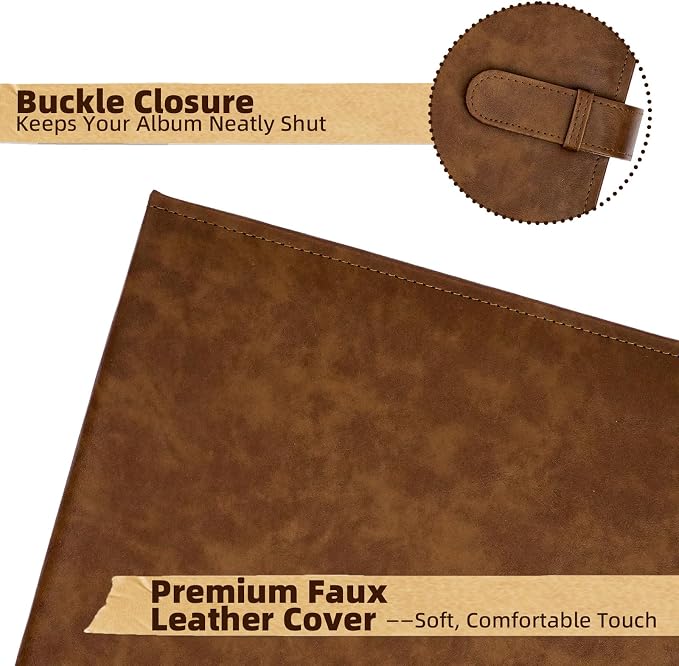 Vienrose 13"x11" Scrapbook Album Gift Set Faux Leather DarkBrown 60 Pages