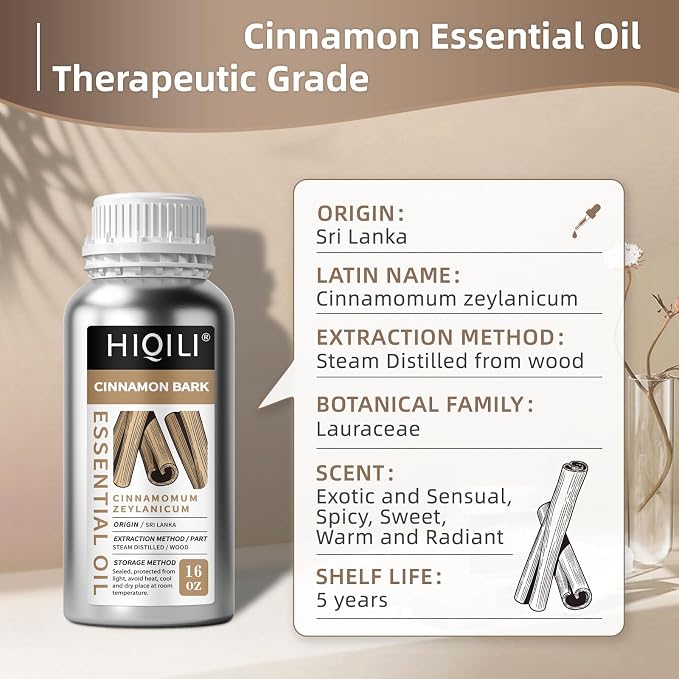 HIQILI Cinnamon Bark Essential Oil for Versatile DIY, Diffuser & Skin