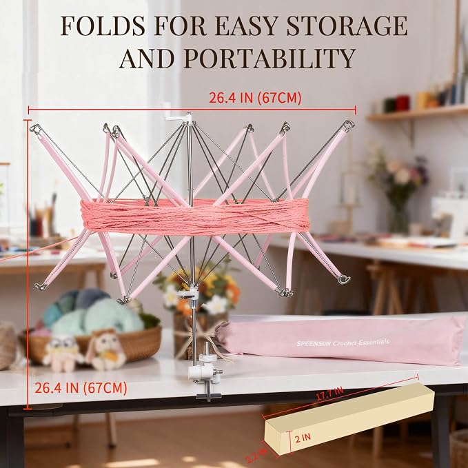 SPEENSUN Foldable Yarn Swift, Adjustable Umbrella Holder for Skeins | Easy Install, Multi-Angle Design, Keeps Hanks Tidy, Pairs Perfectly with Ball Winder, Includes Storage Bag & Box