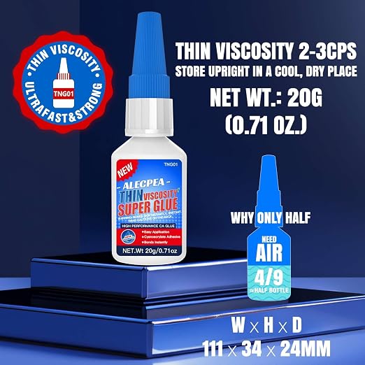 ALECPEA Thin CA Glue 20g, Cyanoacrylate Super Glue with 3 Droppers