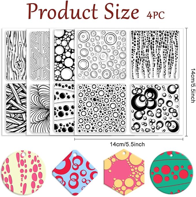 CHGCRAFT 4 Pcs 4 Styles Bubble Polymer Clay Texture Sheets Geometric Texture Silicone Texture Stamp Clay Texture Mat Modeling Pattern Pad Texture Sheets for Making Earrings Jewerly, 5.5x5.5 inch