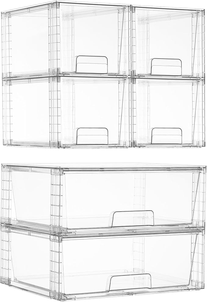 Vtopmart Clear Stackable Storage Drawers, 6 Pack Large Organizer Set