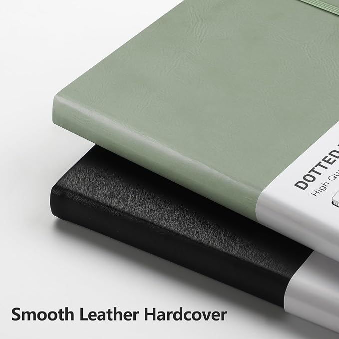 RETTACY Dotted Journal Notebook, 192 Pages, A5 Medium Size (5.7'' x 8.3'') | Leather Hardcover, 100 GSM Thick Paper, for Journaling, Planning, Tracking (Sage Green)