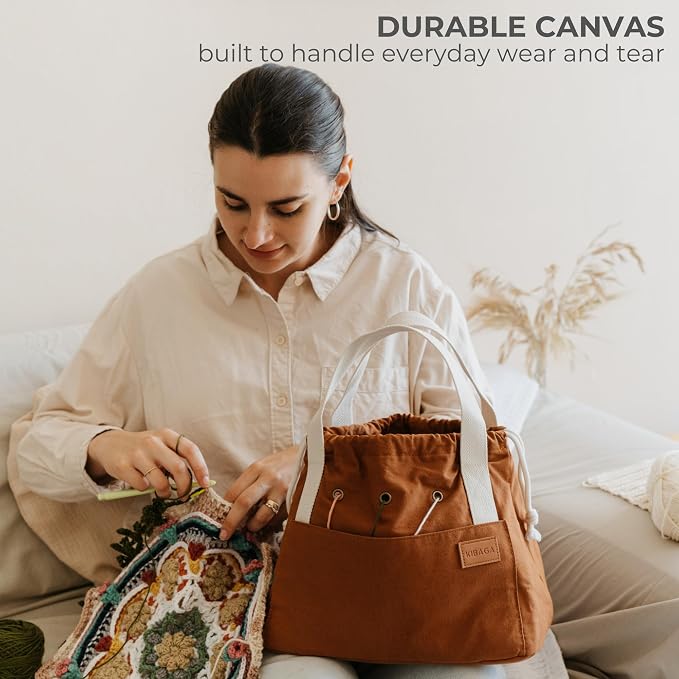 Stylish Crochet Bag Organizer for Yarn - Durable Canvas with 8 Pockets