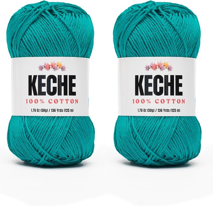 Cotton Yarn - 100% Cotton Yarn for Crocheting and Knitting, Mercerized Cotton Amigurumi Yarn Fine-Sport 2 1.76 oz (50g) / 136 Yrds (125 m) 2 Skeins - Aqua