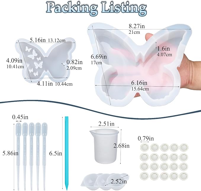 Extra Deep Resin Butterfly Molds Silicone, 2 pcs Silicone Molds for Resin | Set of Large + Small Epoxy Butterfly Molds for Flower Preservation Bookends