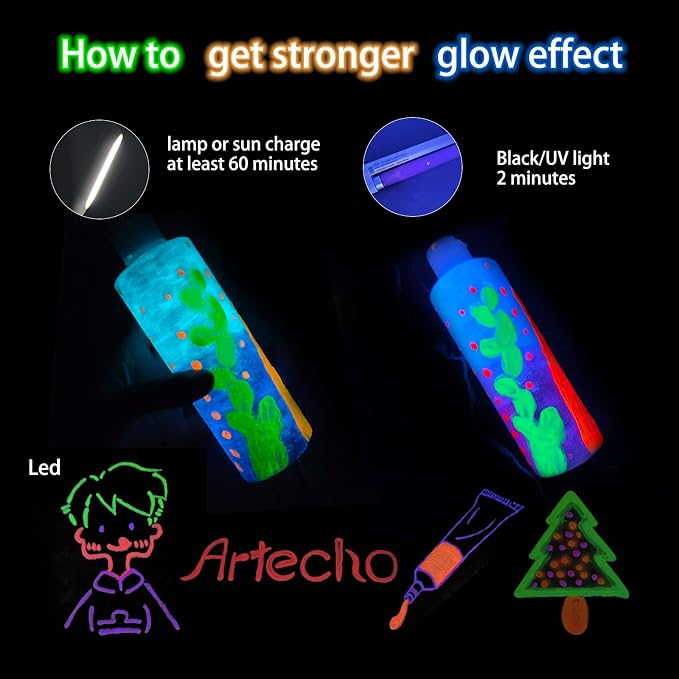 Artecho Orange Glow in the Dark Acrylic Paint 500ml / 17oz Large Bottle