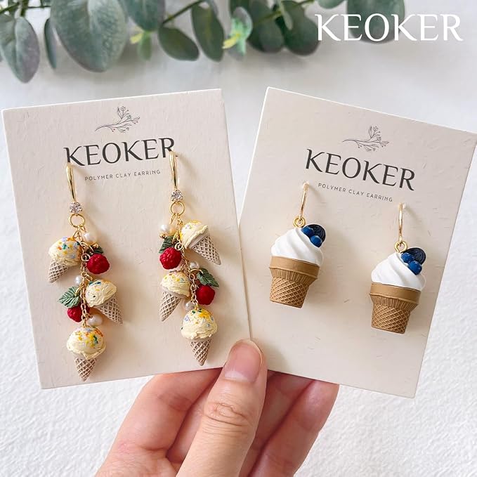 Keoker Ice Cream Polymer Clay Molds, 5 Shapes 3 Sizes Summer Silicone Polymer Clay Earring Molds, Polymer Clay Ice Cream Cone Mold