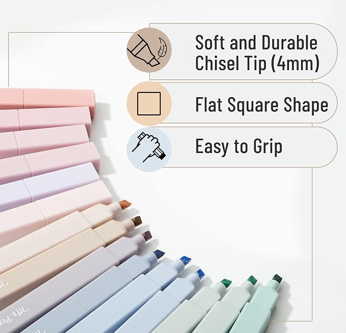 Mr. Pen- Aesthetic Highlighters, 16 pcs, Chisel Tip, Morandi Colors, No Bleed Bible Highlighter Pastel, Assorted Colors, Cute (Pack of 2)