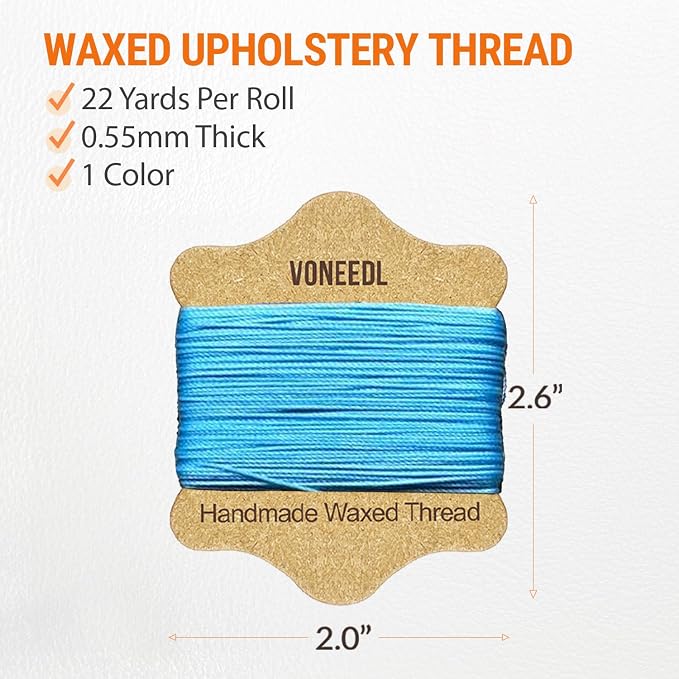 VONEEDL Upholstery Repair Kit: Waxed Sewing Thread (Light Blue Color) & Heavy Duty Needles (11 PCS) for Leather, Canvas & Quilting Thread