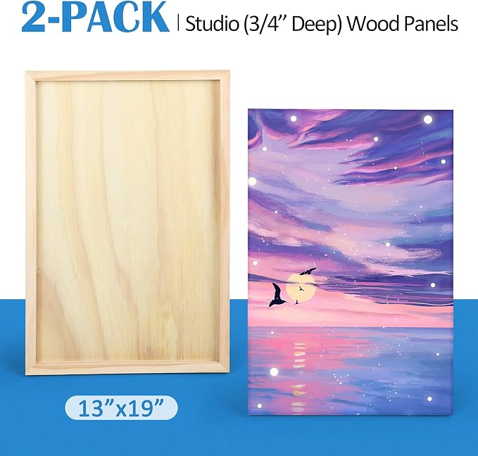 Falling in Art 2 Pack 13x19 Unfinished Birch Wood Panels Kit for Painting | Studio 3/4’’ Deep Wood Canvas, Cradle Boards for Acrylic Pouring, Art, Crafts, Epoxy Resin, Laser Engraving Cutting