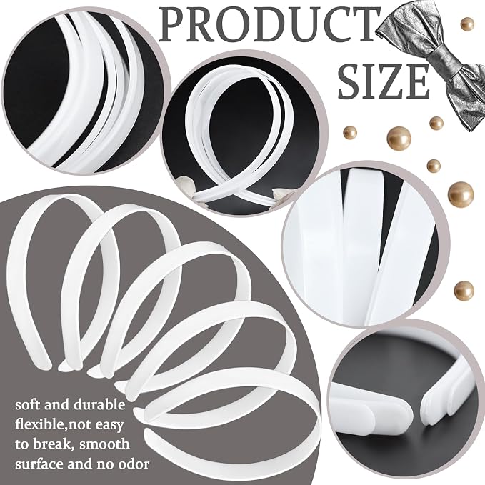 50PCS 1/2 Inch Plain Plastic Headbands for Girls No Teeth DIY Hair Accessories, White