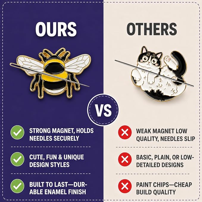 The Quilted Bear Magnetic Needle Minder, Bee | Enamel Needle Keeper for Embroidery & Cross Stitch, Secure Holder for Sewing Needles & Pins, Strong Magnet, Sewing Accessory