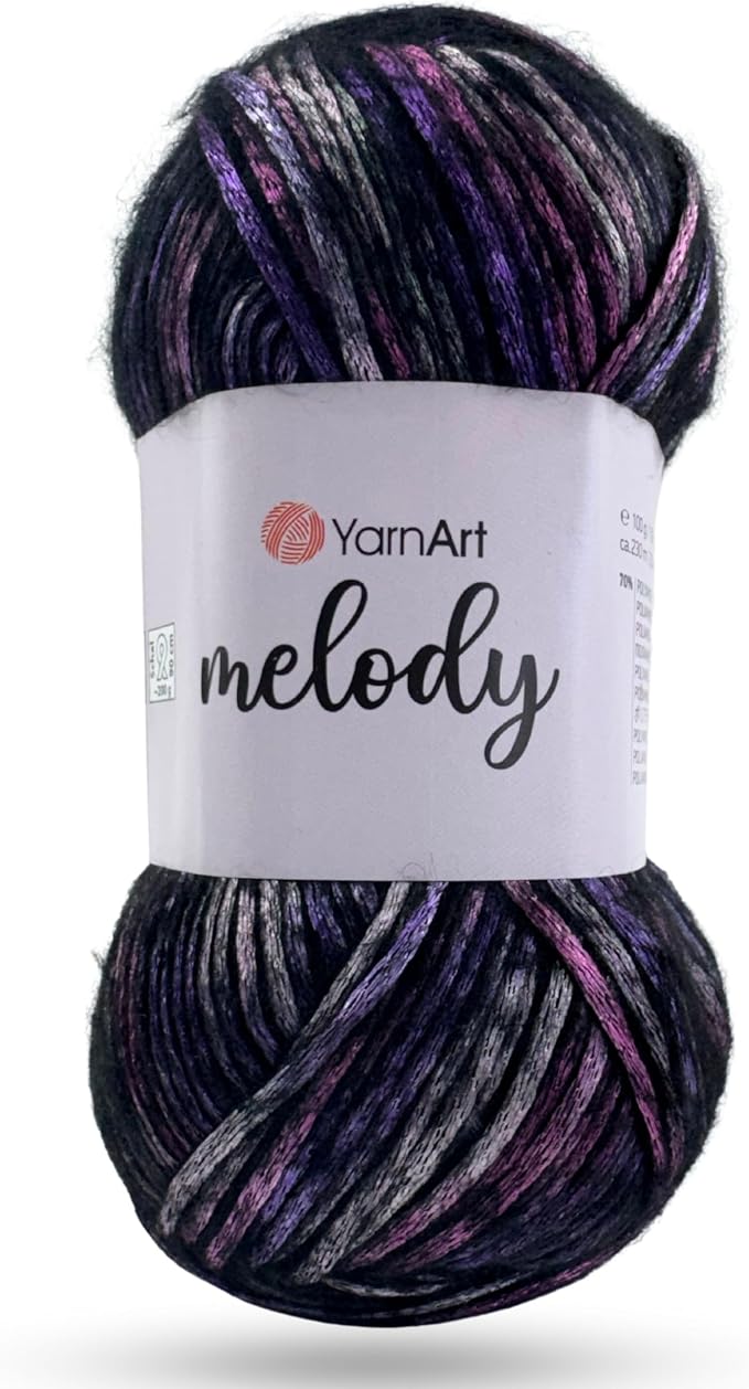 YarnArt Melody Variegated Chainette – Metallic Sheen Fiber for Knitting, Crochet & Embroidery, 100g (3.5 oz) Skein, 230m (251 yd), Premium Blend of 70% Polyamide 21% Acrylic 9% Wool (903)