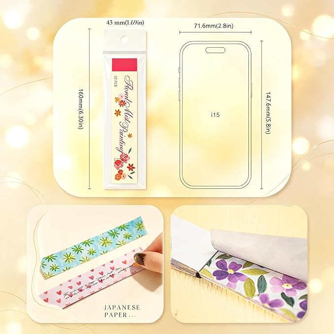 Aromoty Slim 192Pcs Washi Stickers Book Kit, 6 Sets Flowers