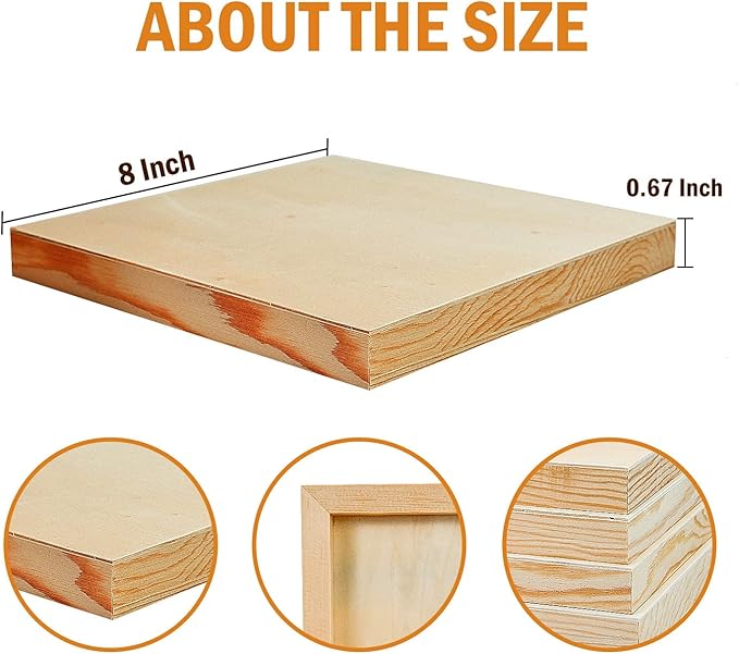 YoleShy 6 Pcs 8'' x 8'' Unfinished Wood Cradled Painting Panel Boards for Arts & Craft - Wooden Canvas Panels