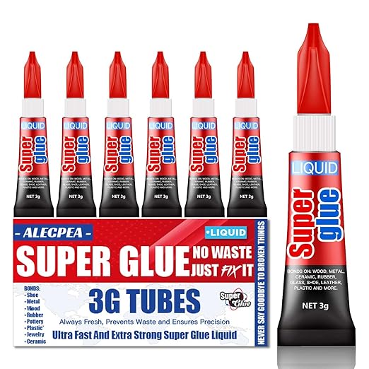 ALECPEA Super Glue, 6 X 3g, Liquid Instant Glue for Metal and Ceramic