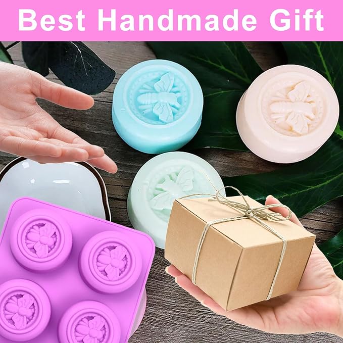 Soap Molds, Soap Molds for Soap Making, Perfect for Bee Soap Making, Honey Silicone Molds for Handmade Soap, Lotion Bars, Wax Melts, Beeswax （3 Pack - Bee）