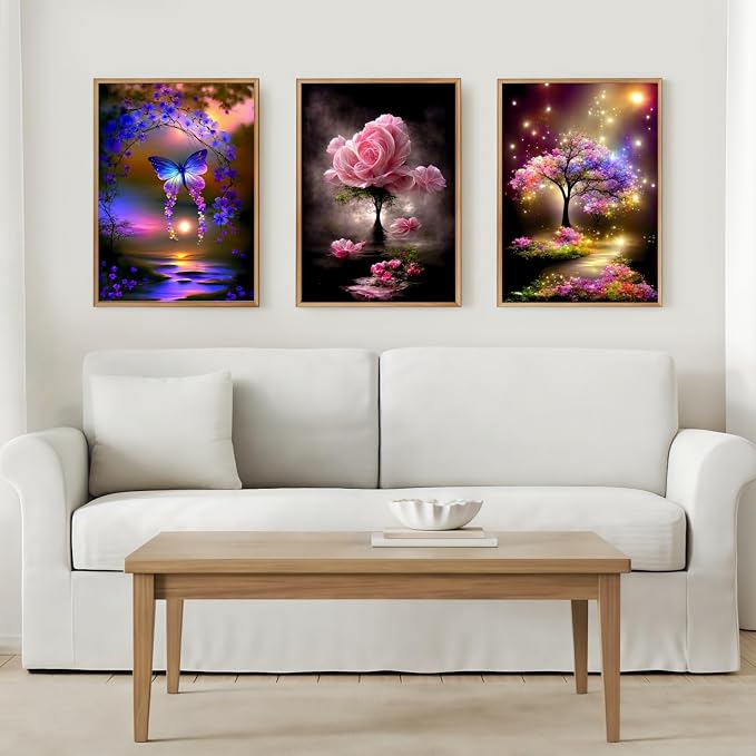6 Pack Butterfly Flower Diamond Art Kits for Adults, 5D Diamond Art Sets | DIY Full Drill Round Gem Painting for Adult Beginners , Home Wall Decor 9.8x13.8 Inch