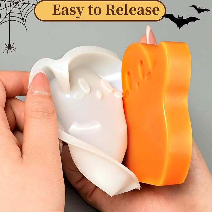 Halloween Candle Molds, Set of 6 Funny Little Ghost Making Molds | Different Spooky Ghost Silicone Molds for Candle Making, Handmade Soap, Resin Crafts, Tealight Decor, DIY Plaster Gift