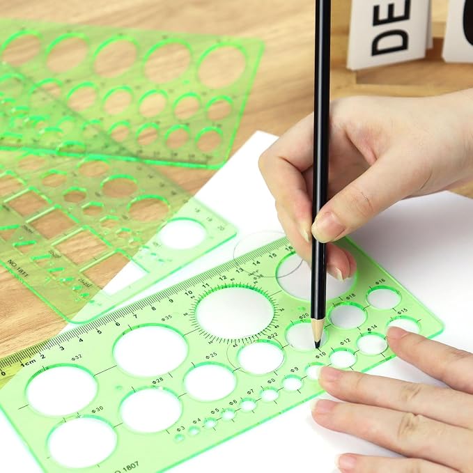 4 Pcs Drawing Template Drafting Stencil Ruler Circle and Oval Templates Plastic Drawing Measuring Rulers Geometric Drawings Stencils for Office and School Building Formwork Drafting Tool (Green)