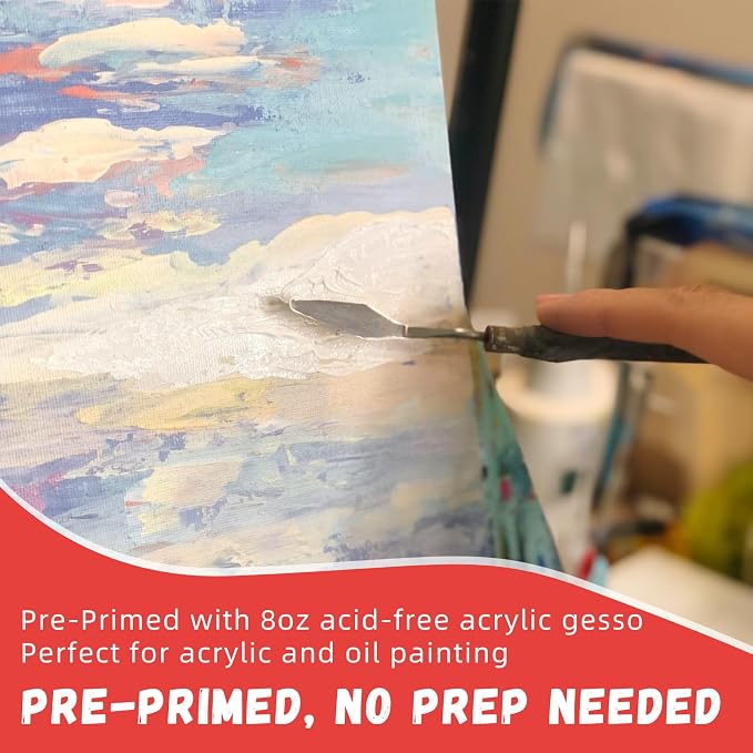 Simetufy 12 x 12 inch 12 Pack Painting Canvas Boards- Gesso Primed | Acid-Free 100% Cotton Canvas Panels for Acrylics Oil Watercolor Tempera Paints